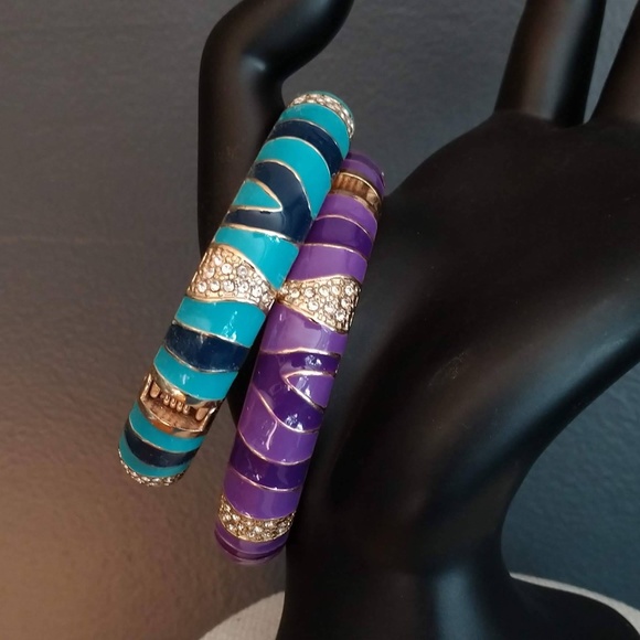 Sequin Jewelry - Set of 2 enamel and crystal hinge bangles